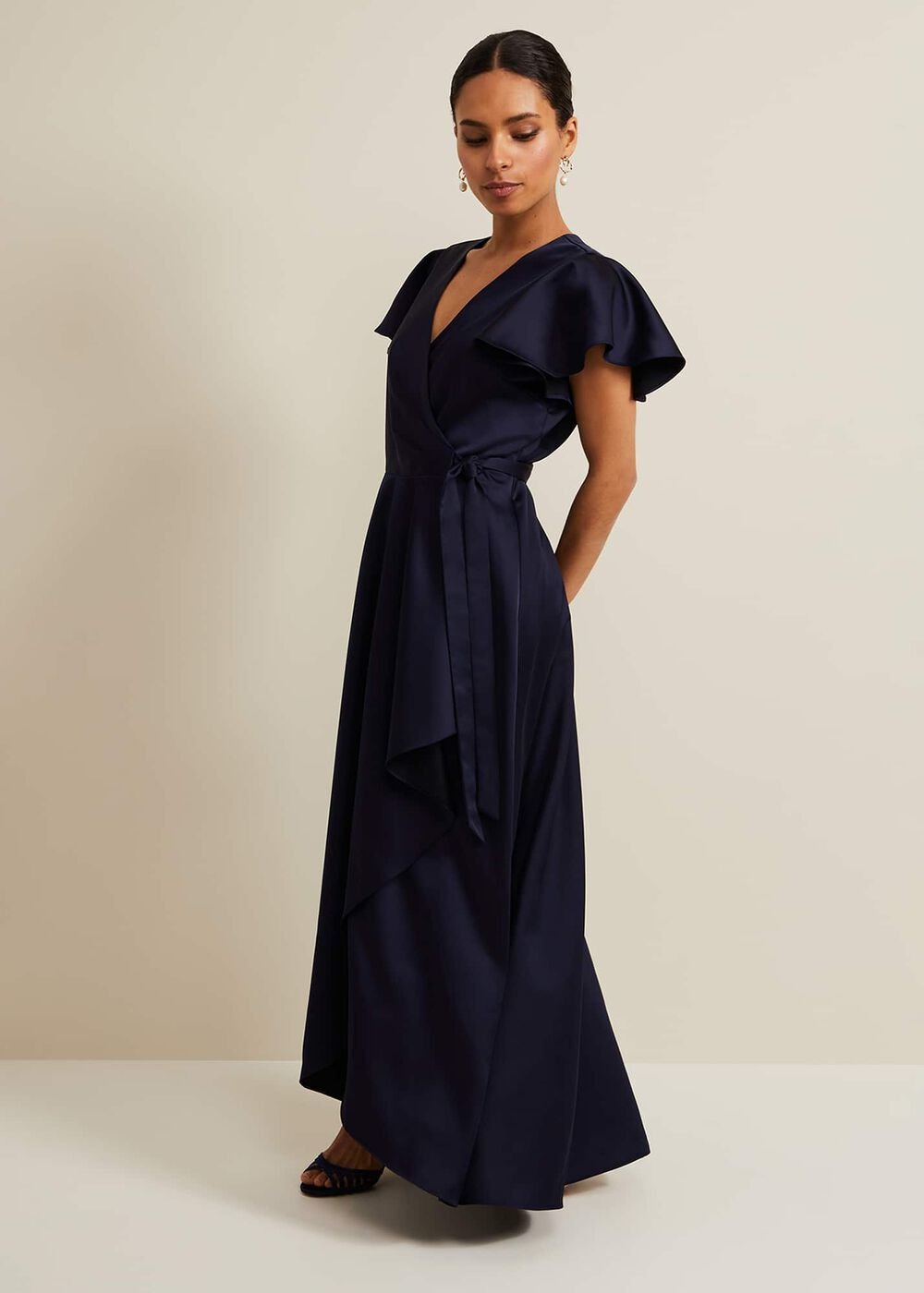 Petite Arabella Satin Maxi Dress Navy