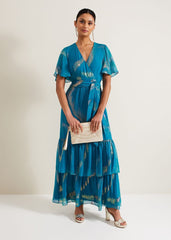 Charissa Silk Maxi Dress Blue