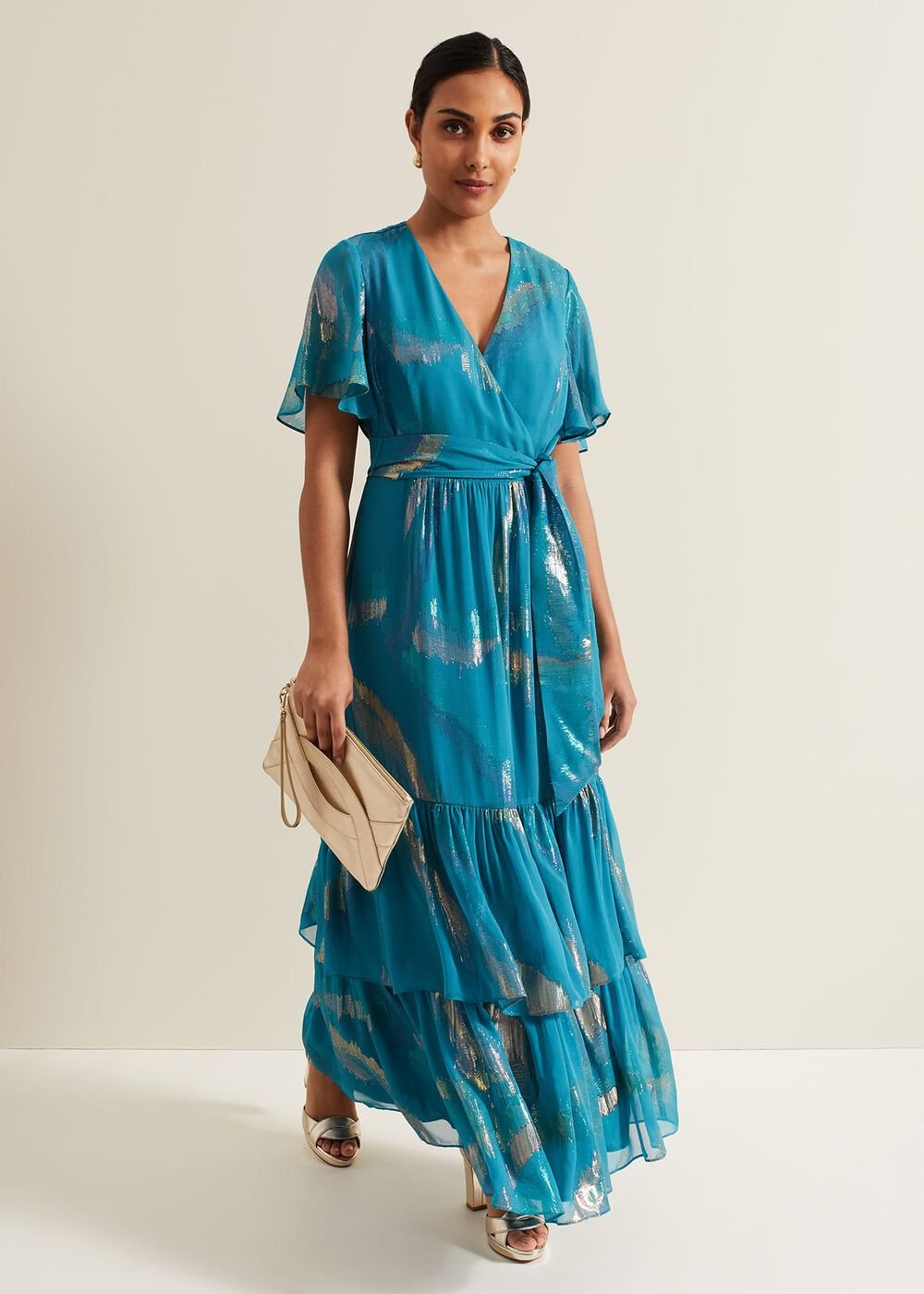 Petite Charissa Silk Maxi Dress Blue
