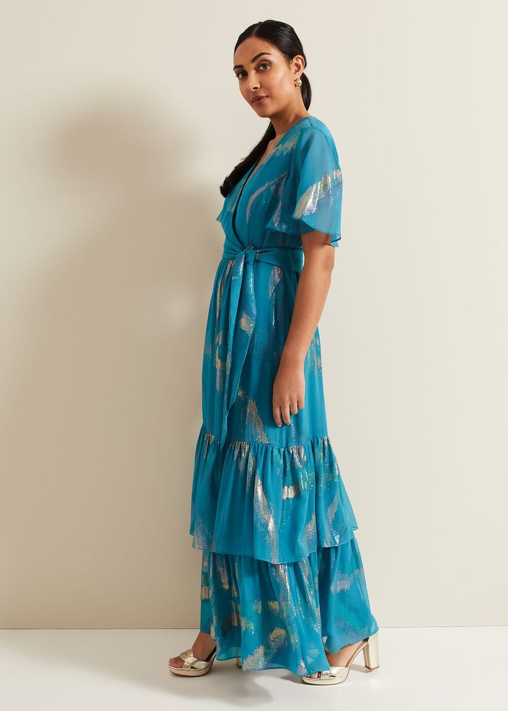Petite Charissa Silk Maxi Dress Blue