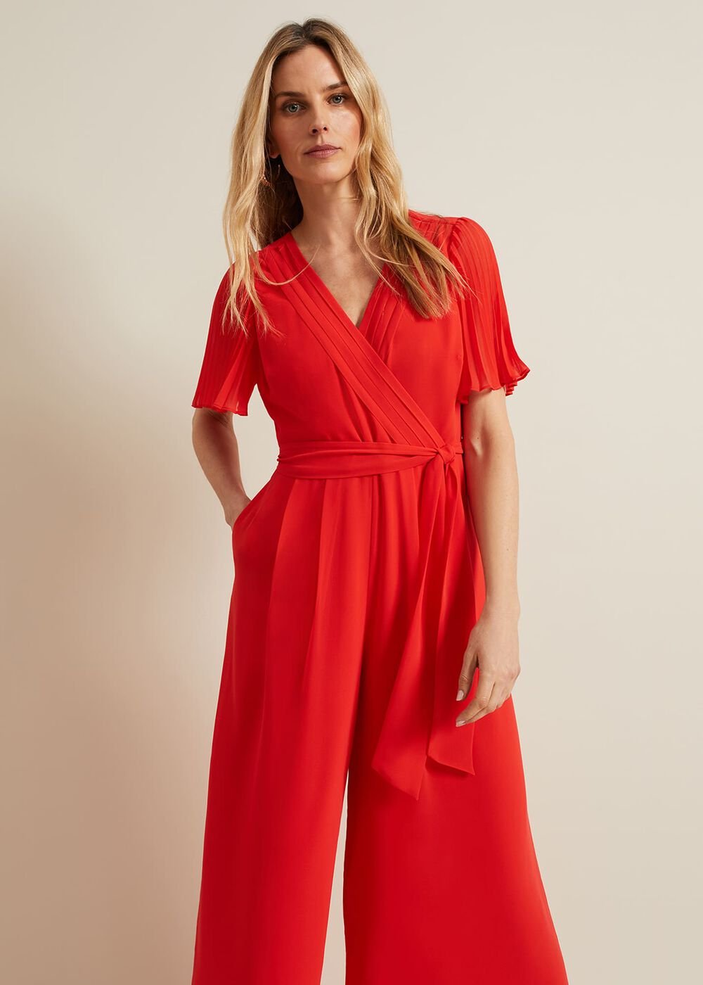 Kendall Pleat Jumpsuit Orange