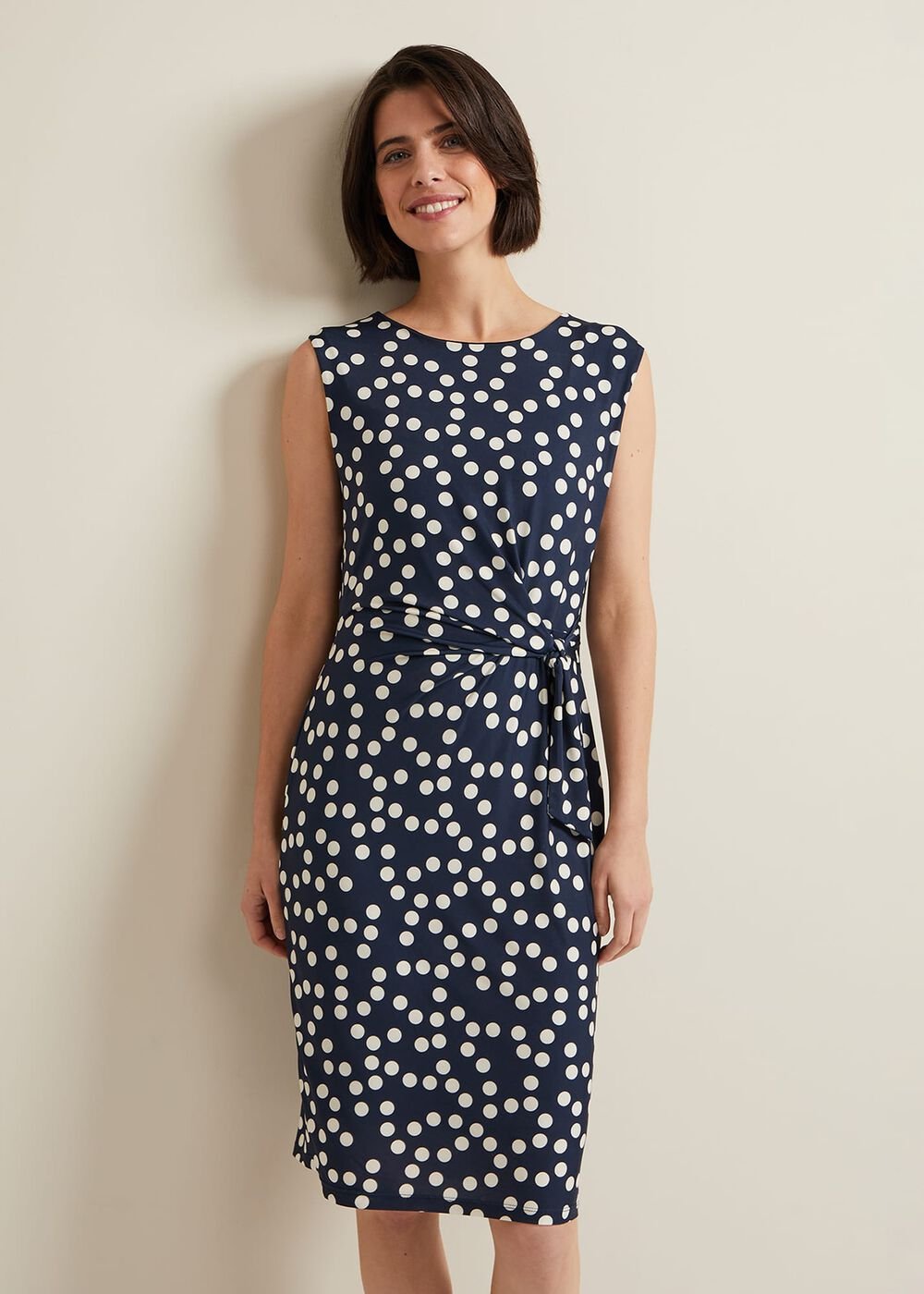 Josey Jersey Spot Bodycon Midi Dress Navy/Ivory