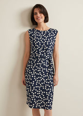 Josey Jersey Spot Bodycon Midi Dress Navy/Ivory