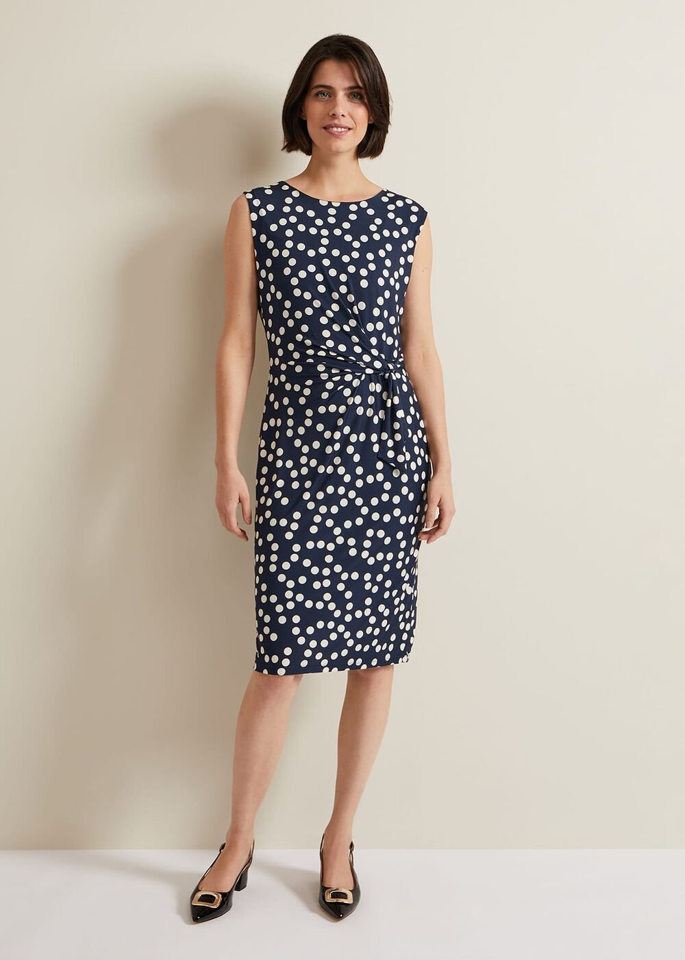 Josey Jersey Spot Bodycon Midi Dress Navy/Ivory