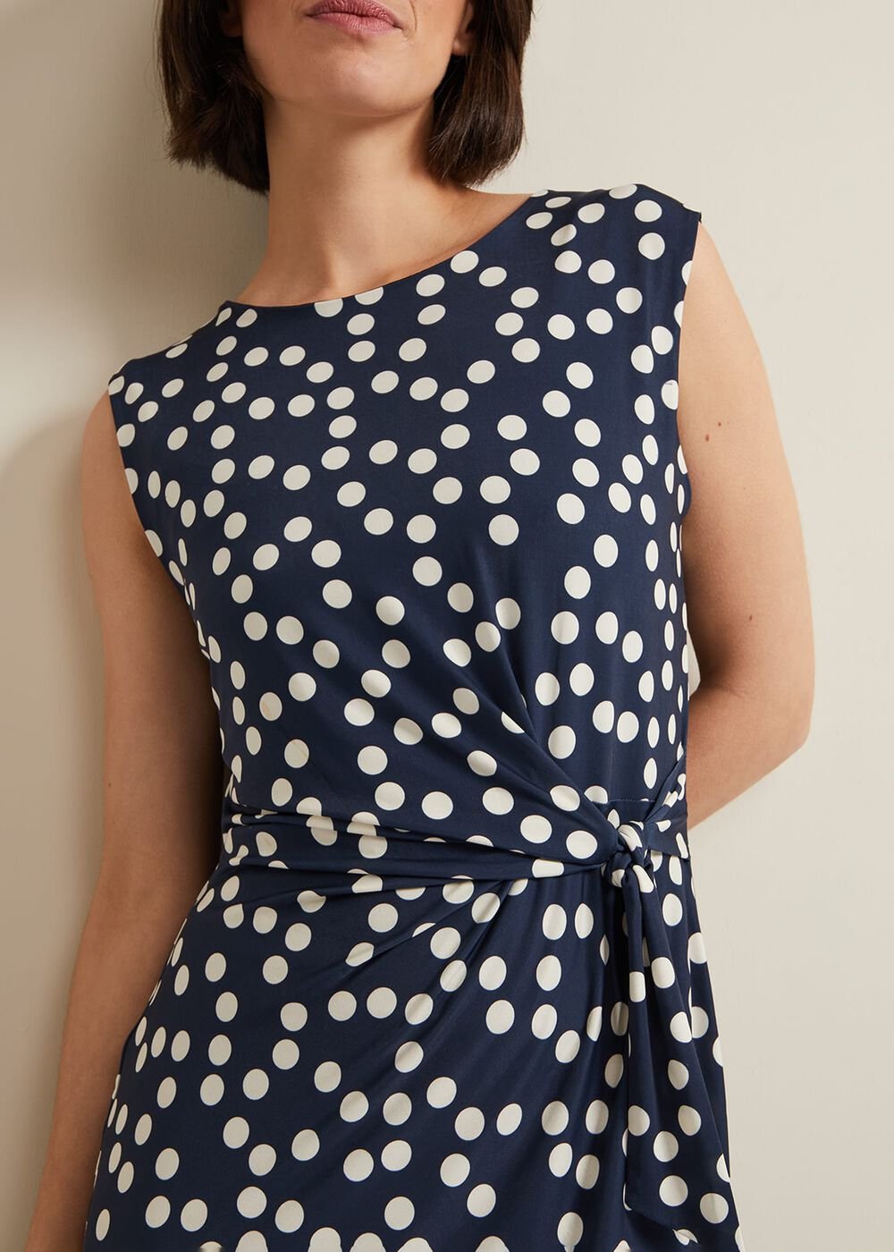 Josey Jersey Spot Bodycon Midi Dress Navy/Ivory