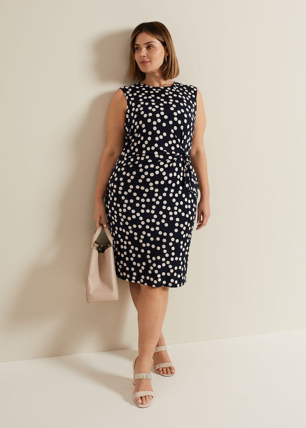Josey Jersey Spot Bodycon Midi Dress Navy/Ivory