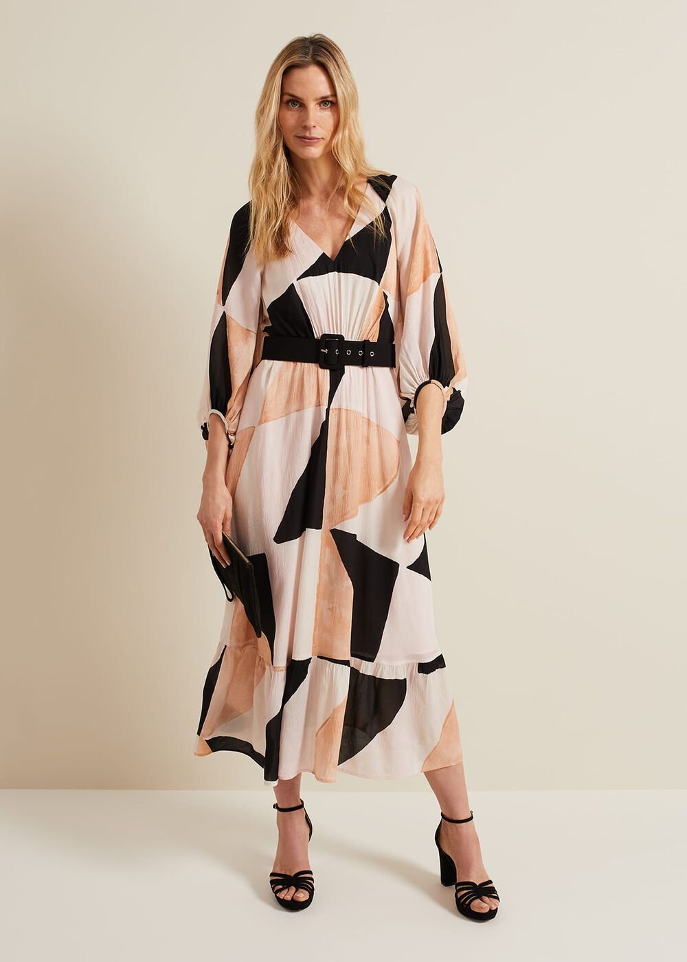 Sophia Colourblock Belted Midi Dress Multi-Coloured