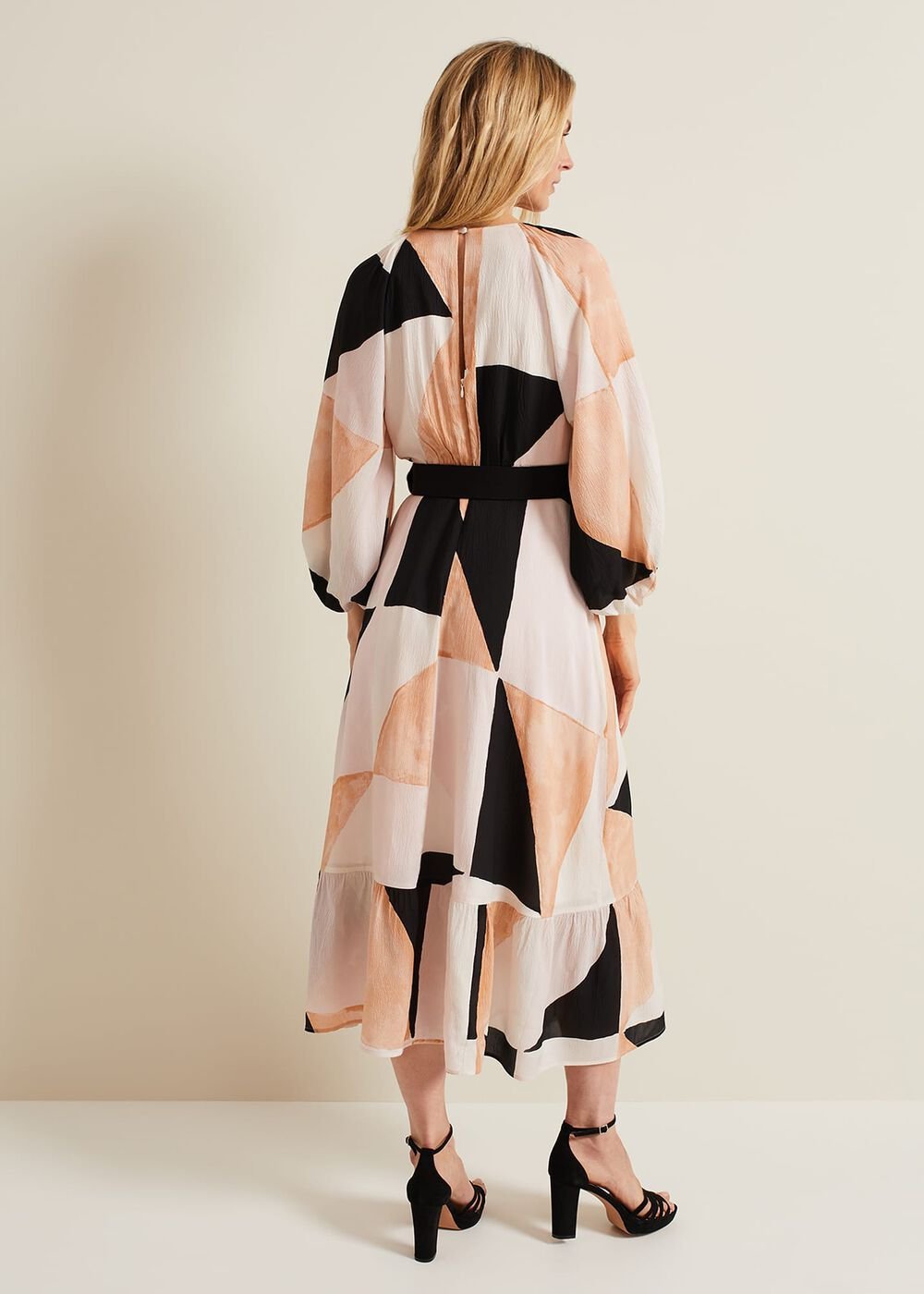 Sophia Colourblock Belted Midi Dress Multi-Coloured