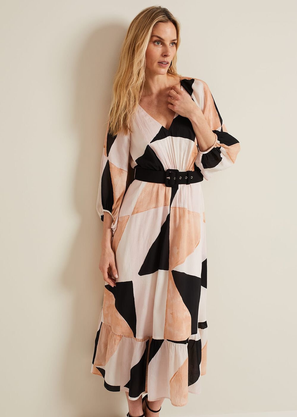 Sophia Colourblock Belted Midi Dress Multi-Coloured