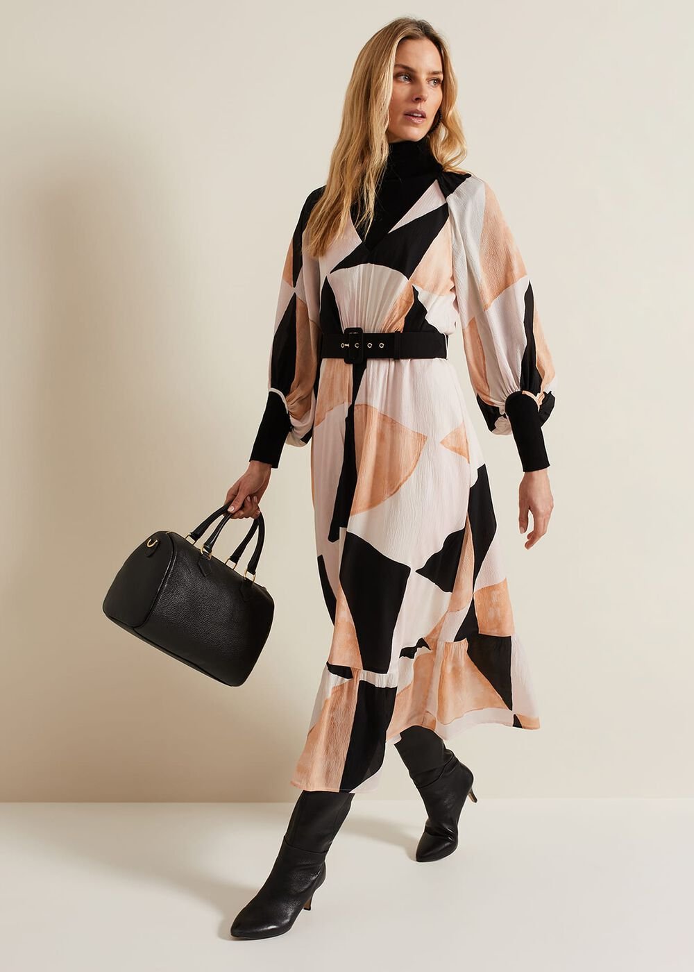 Sophia Colourblock Belted Midi Dress Multi-Coloured