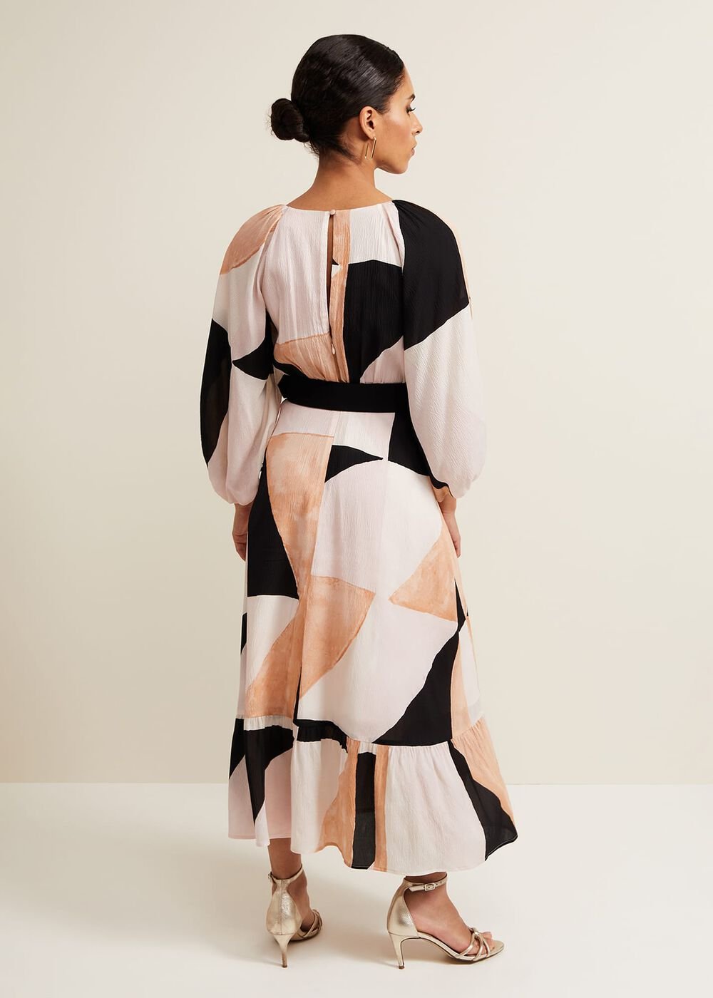 Petite Sophia Colour Block Belted Dress Multi-Coloured