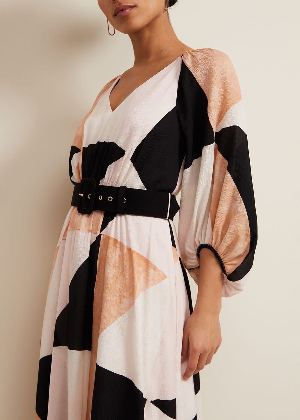 Petite Sophia Colour Block Belted Dress Multi-Coloured
