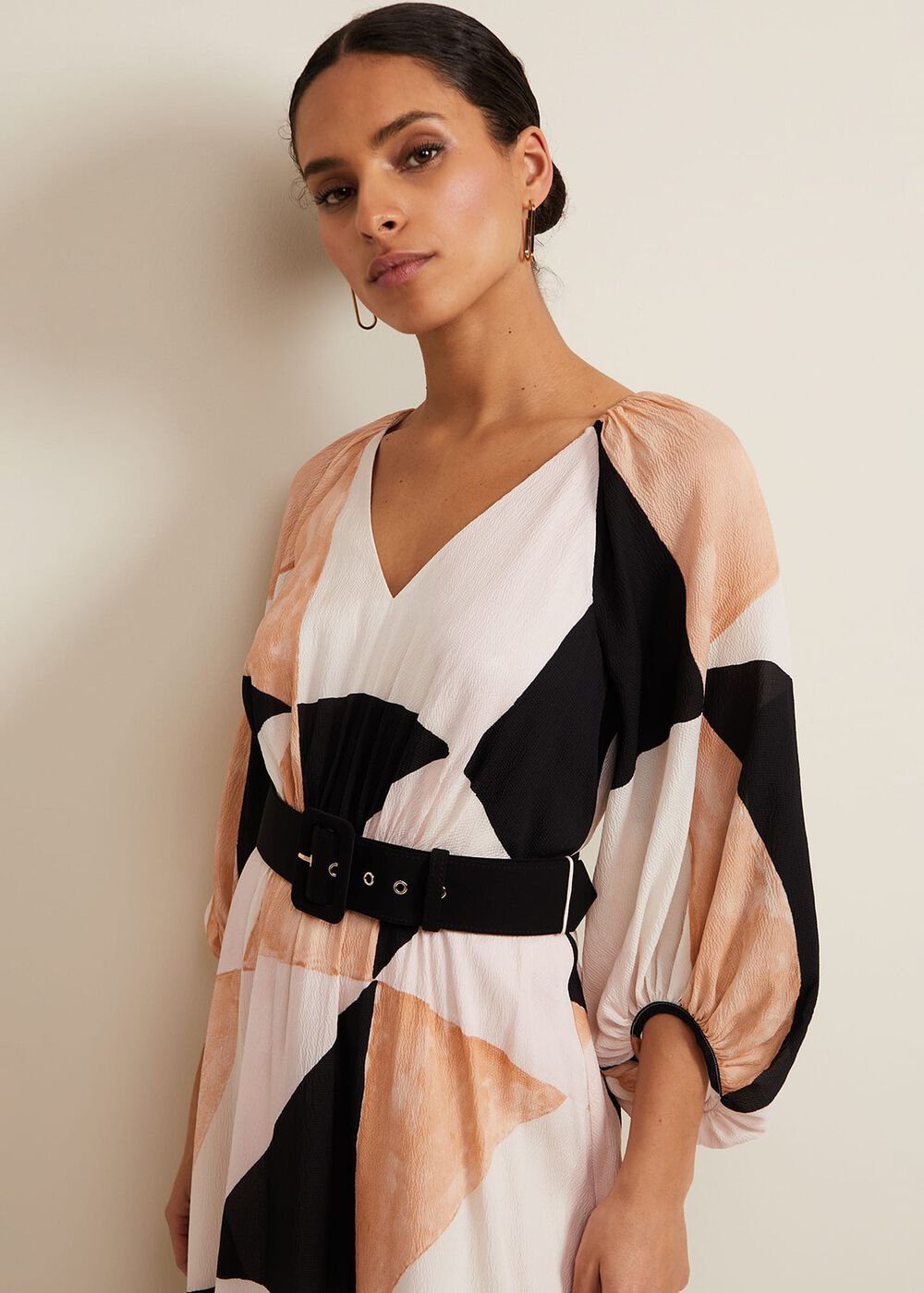 Petite Sophia Colour Block Belted Dress Multi-Coloured