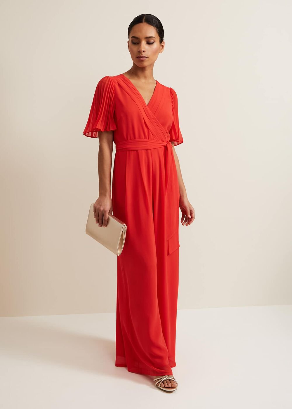Petite Kendall Pleat Jumpsuit Orange