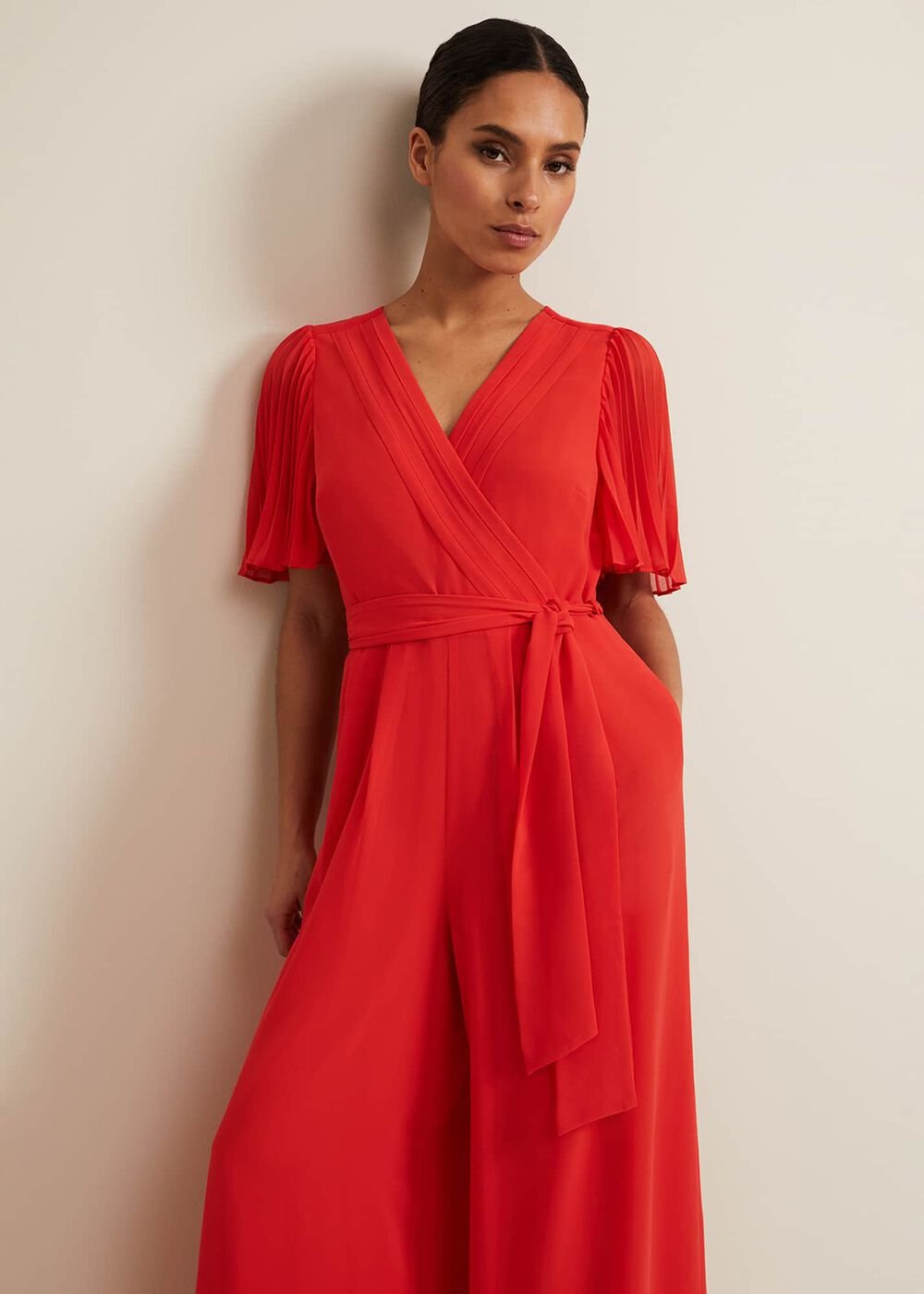 Petite Kendall Pleat Jumpsuit Orange