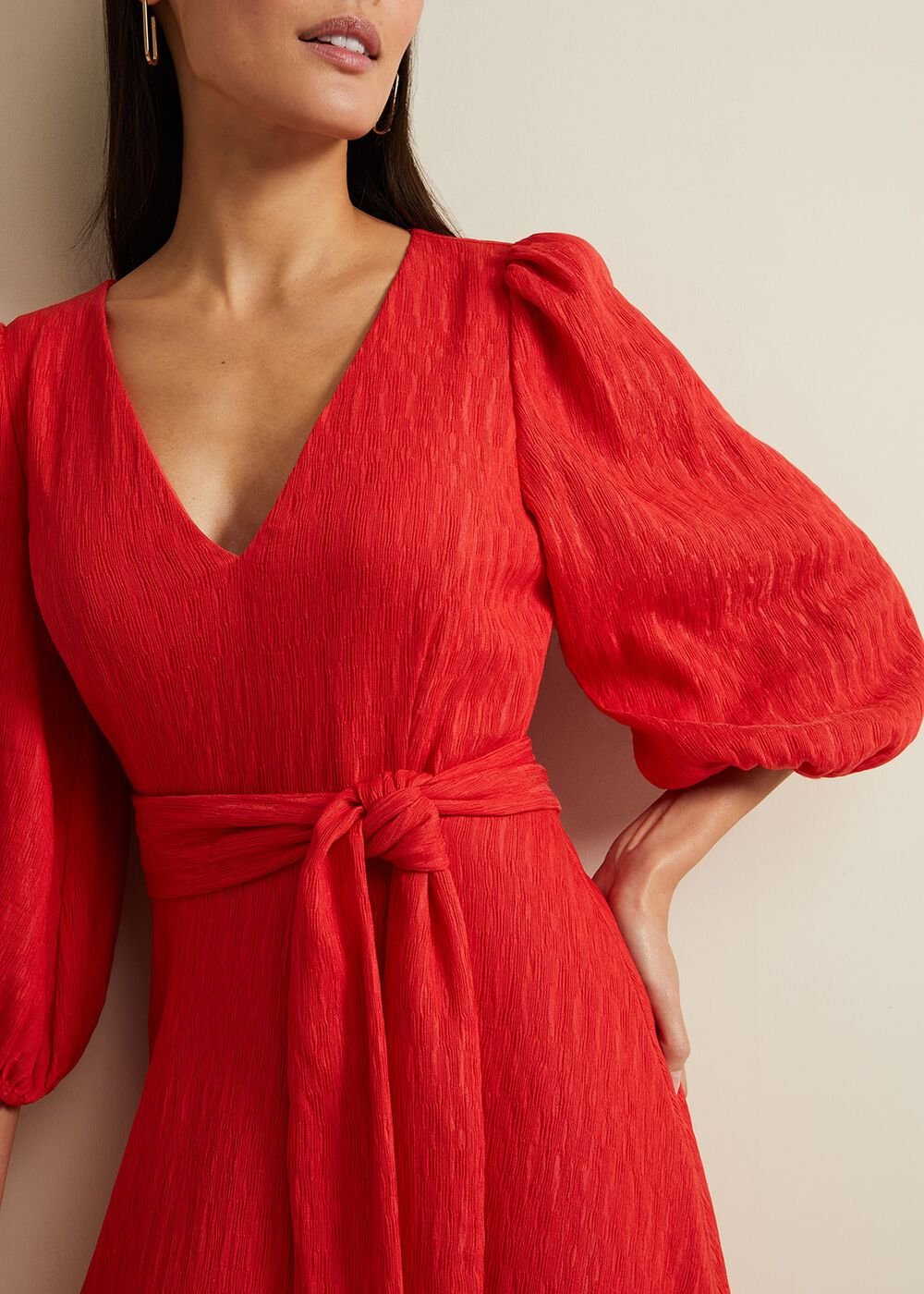Marilyn Puff Sleeve Midi Dress Orange