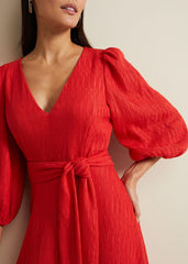 Marilyn Puff Sleeve Midi Dress Orange