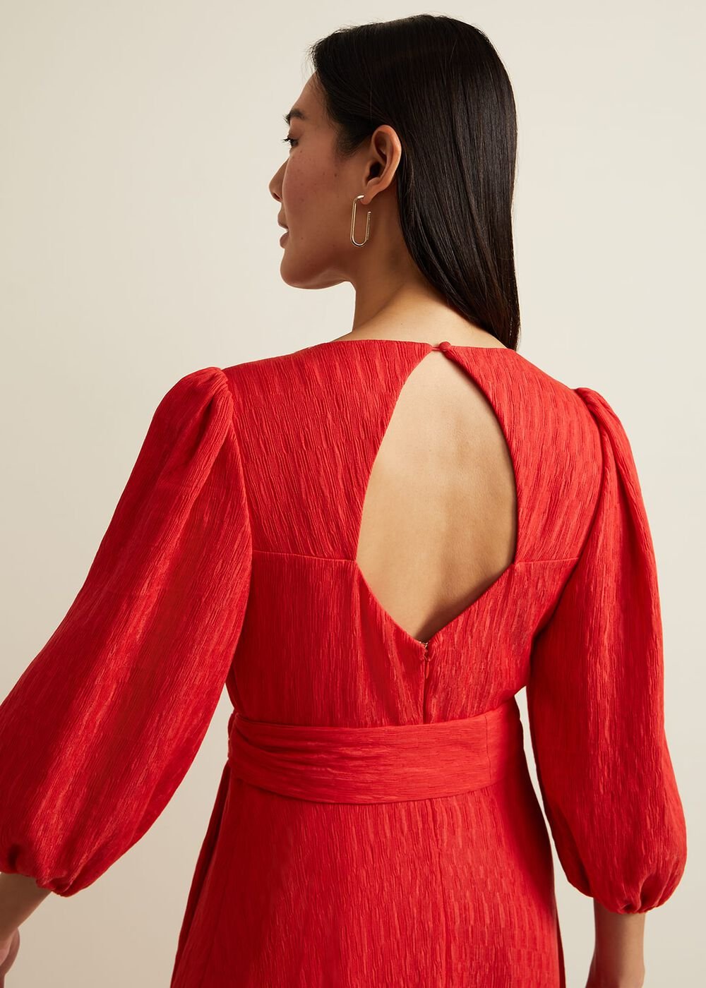 Marilyn Puff Sleeve Midi Dress Orange