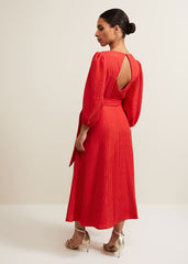 Petite Marilyn Puff Sleeve Midi Dress Orange