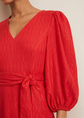 Petite Marilyn Puff Sleeve Midi Dress Orange