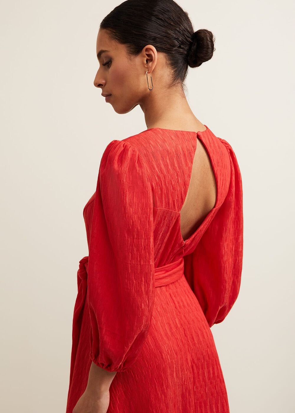 Petite Marilyn Puff Sleeve Midi Dress Orange