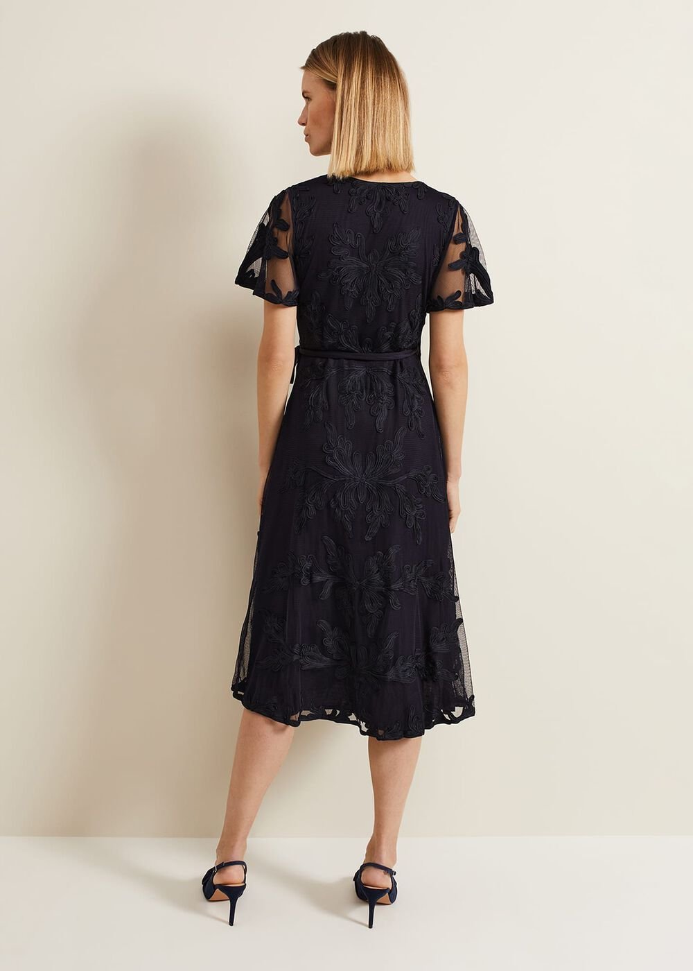 Clara Tapework Wrap Dress Navy