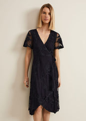 Clara Tapework Wrap Dress Navy
