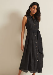 Carey Sleeveless Check Midi Dress Black