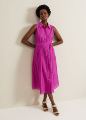 Carey Sleeveless Check Midi Dress Pink