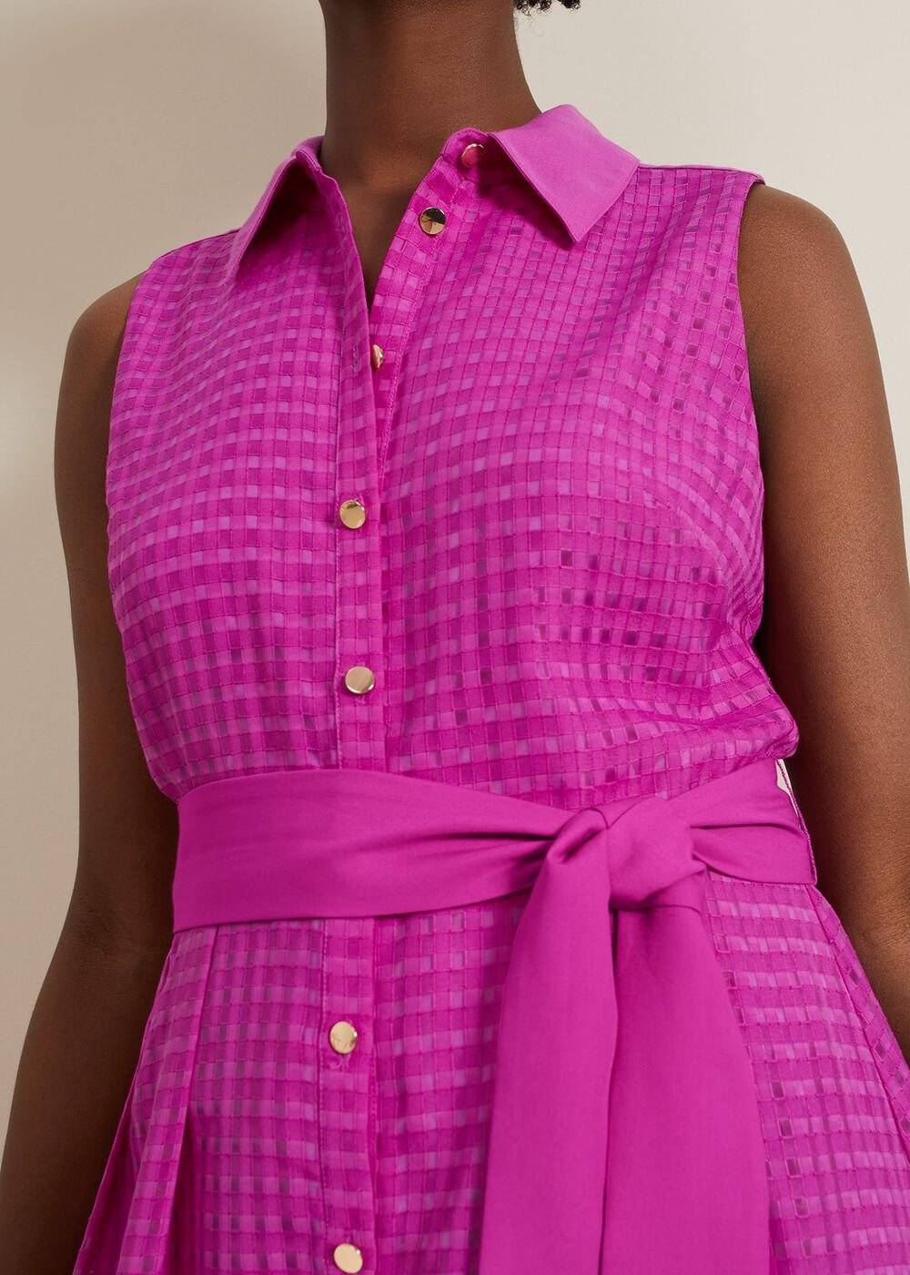 Carey Sleeveless Check Midi Dress Pink