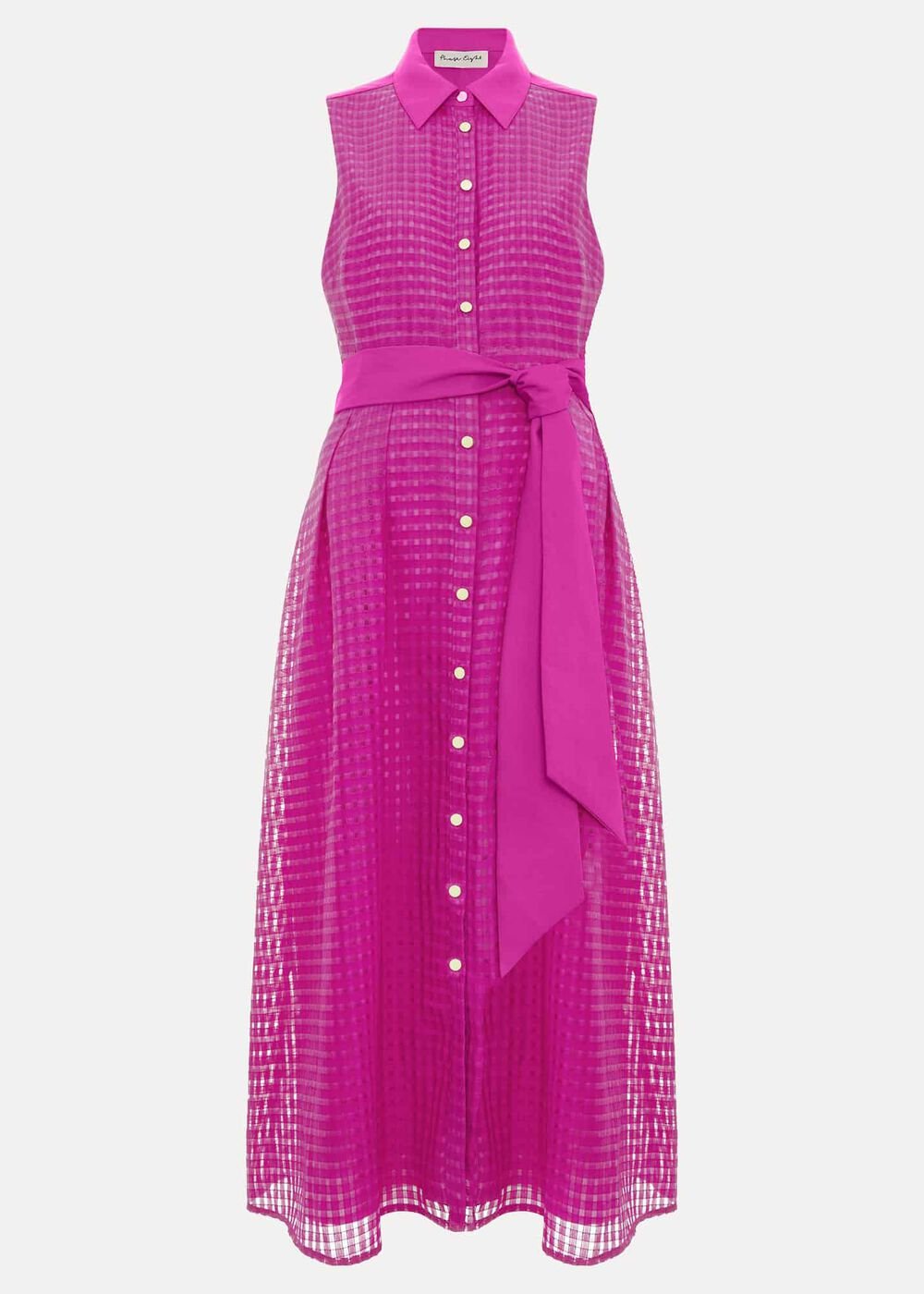 Carey Sleeveless Check Midi Dress Pink