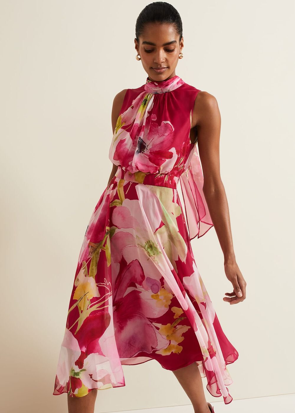 Lucinda Floral Midi Dress Multi-Coloured