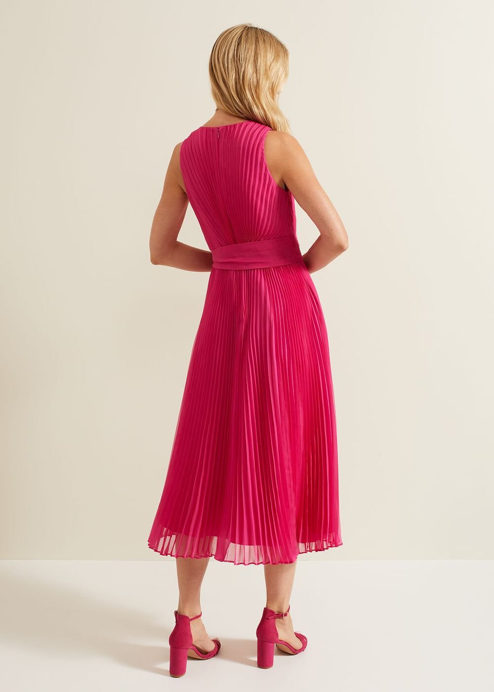 Simara Pleated Midi Dress Pink
