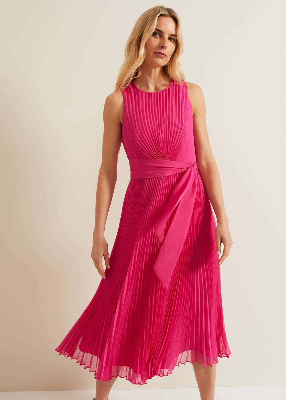 Simara Pleated Midi Dress Pink