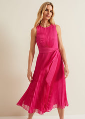 Simara Pleated Midi Dress Pink