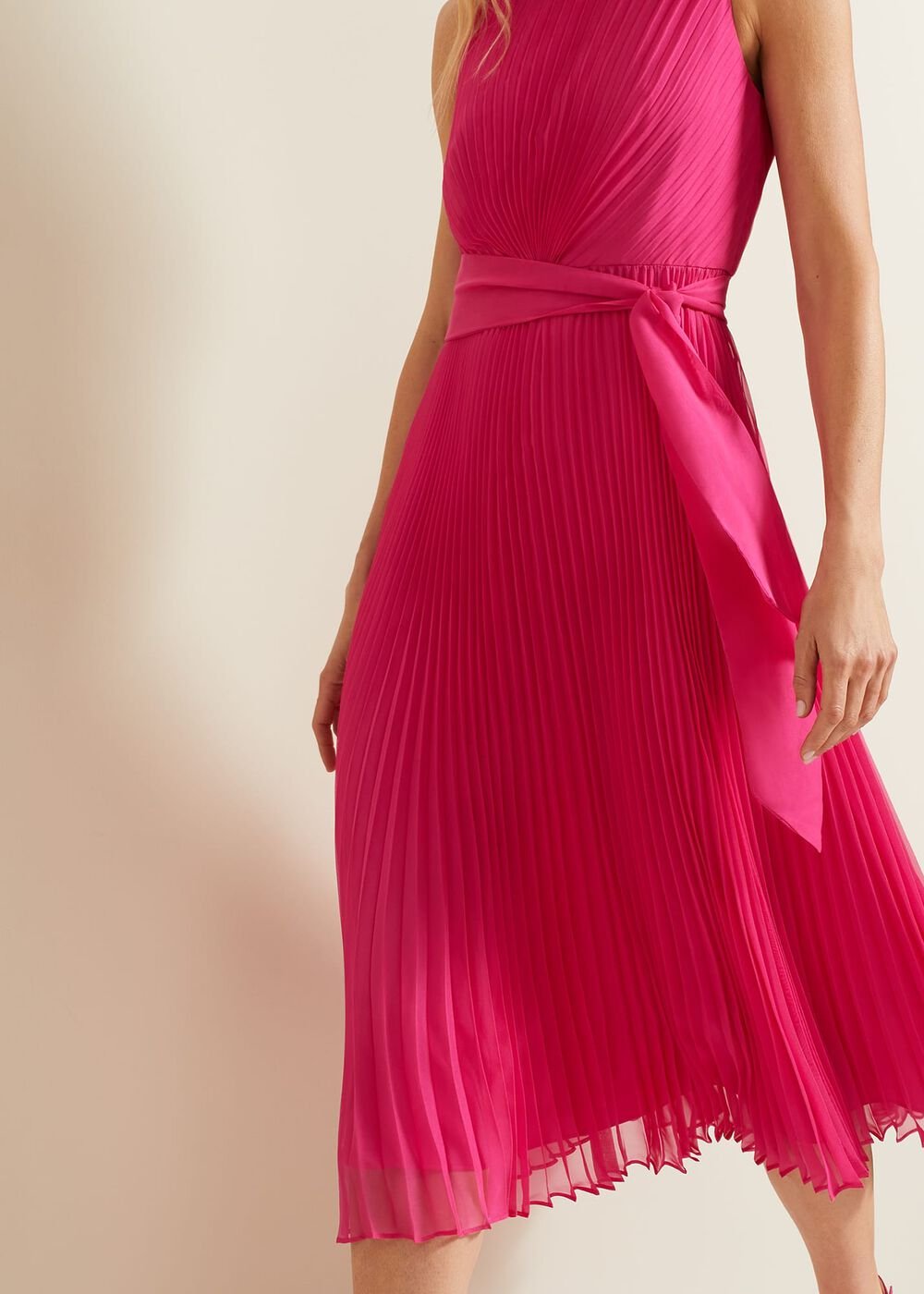 Simara Pleated Midi Dress Pink