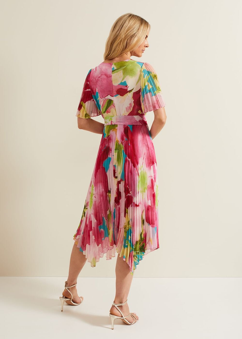 Kendall Floral Pleat Midi Dress Multi-Coloured