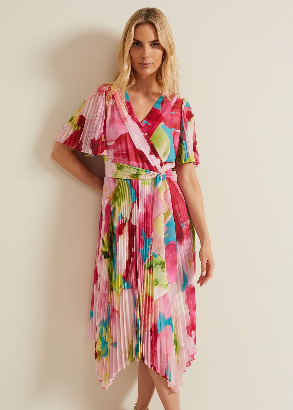 Kendall Floral Pleat Midi Dress Multi-Coloured