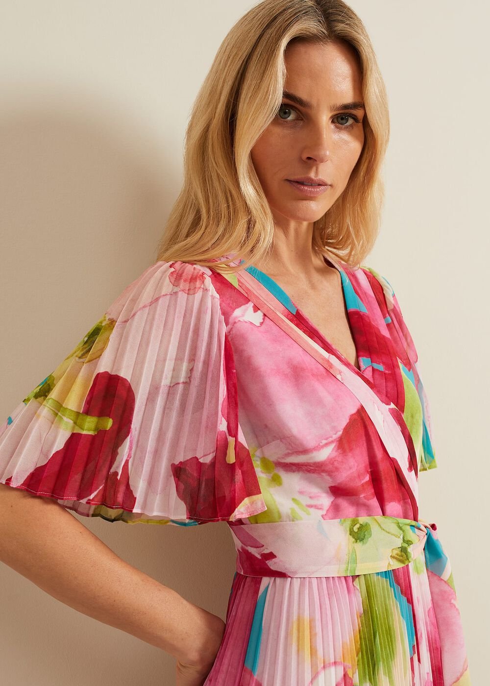 Kendall Floral Pleat Midi Dress Multi-Coloured