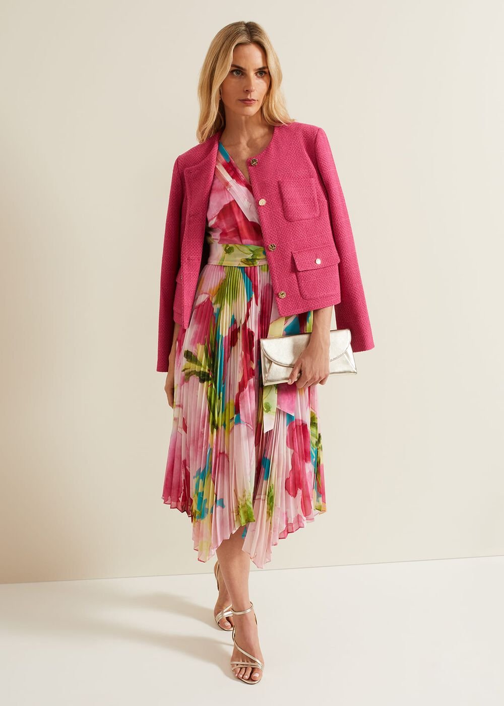 Kendall Floral Pleat Midi Dress Multi-Coloured