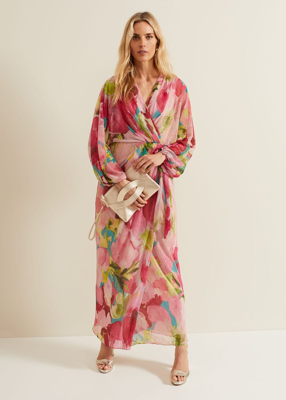 Cosmina Pleat Shimmer Maxi Dress Multi-Coloured