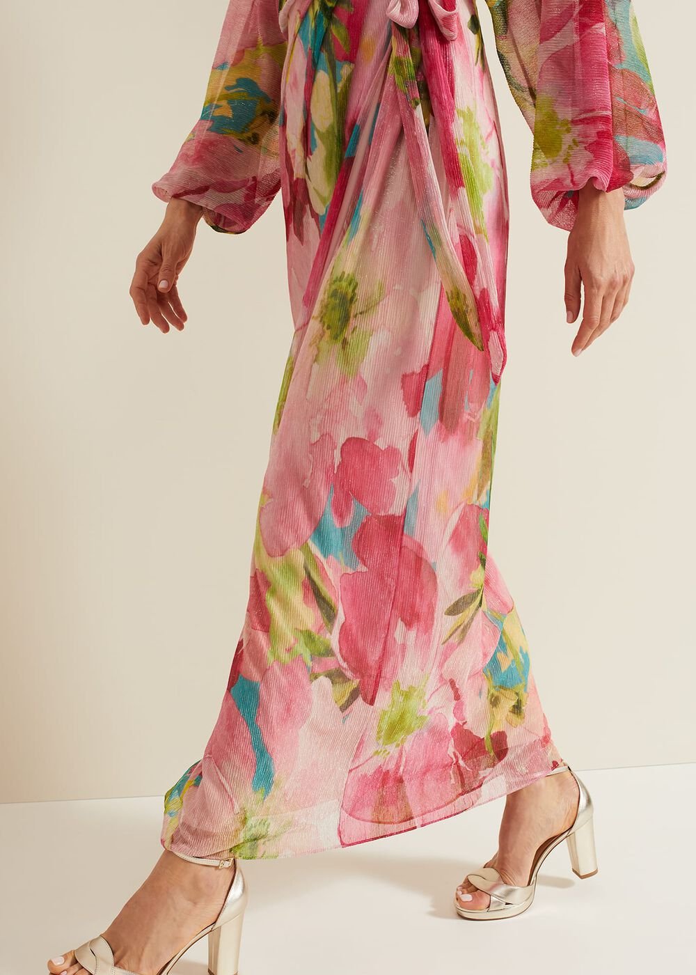 Cosmina Pleat Shimmer Maxi Dress Multi-Coloured
