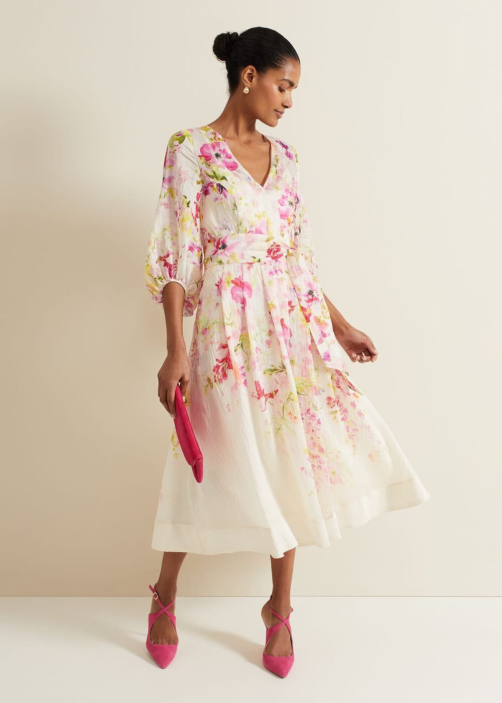 Clancy Floral Print Fit And Flare Dress Multi-Coloured