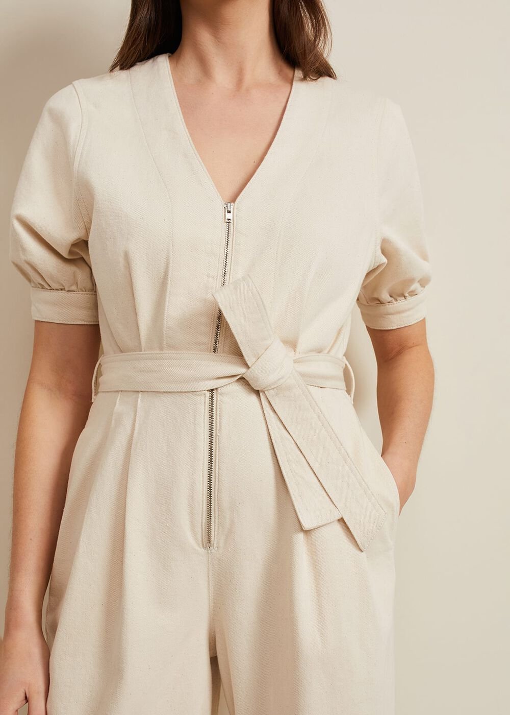 Florisa Denim Jumpsuit Cream