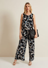 Aubrey Leaf Print Jumpsuit Black/Multi
