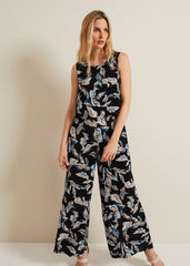 Aubrey Leaf Print Jumpsuit Black/Multi