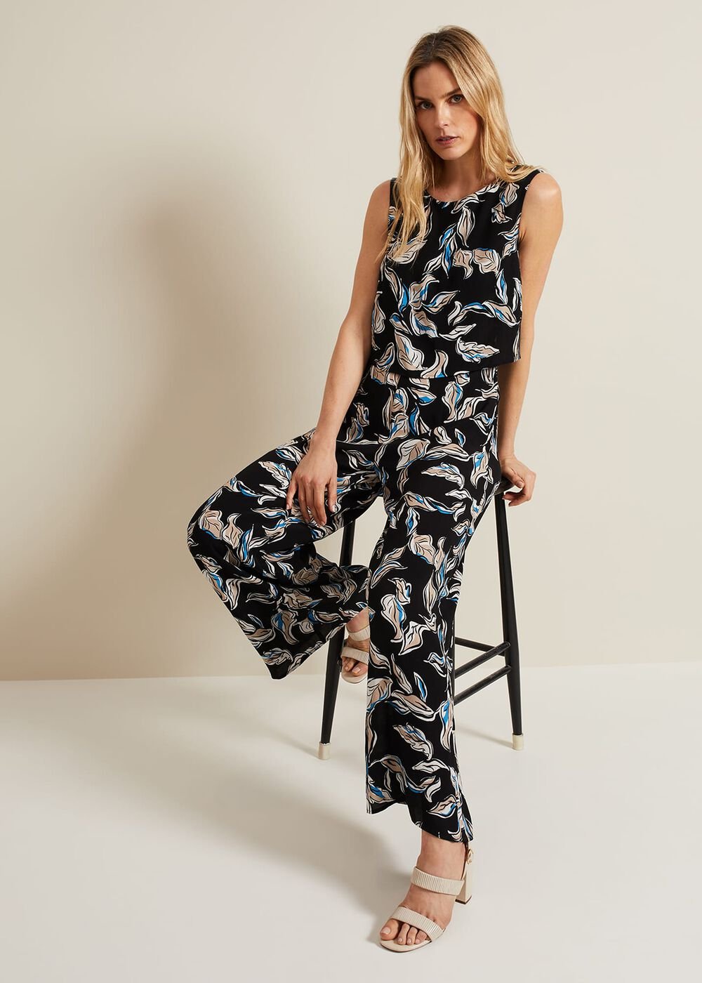 Aubrey Leaf Print Jumpsuit Black/Multi