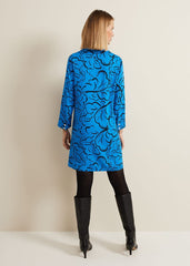 Marina Leaf Print Tunic Dress Blue
