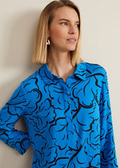 Marina Leaf Print Tunic Dress Blue