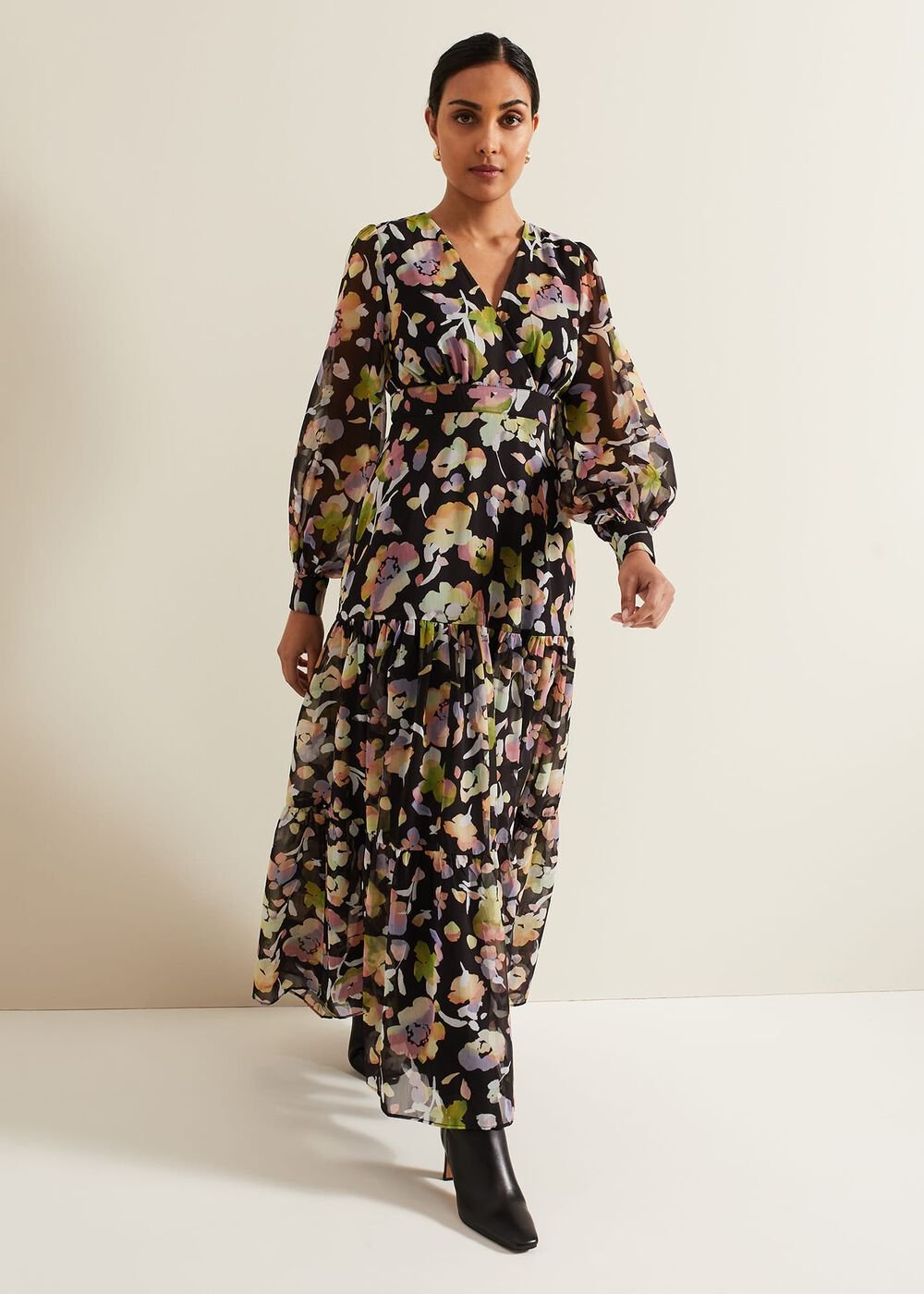 Petite Sandra Floral Maxi Dress Black Multi